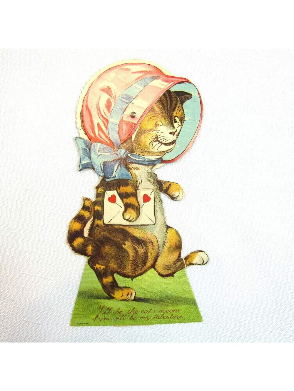 Vintage Valentine Card Mechanical Cat Moving Sad Face Stand Up Germany 1920-30s